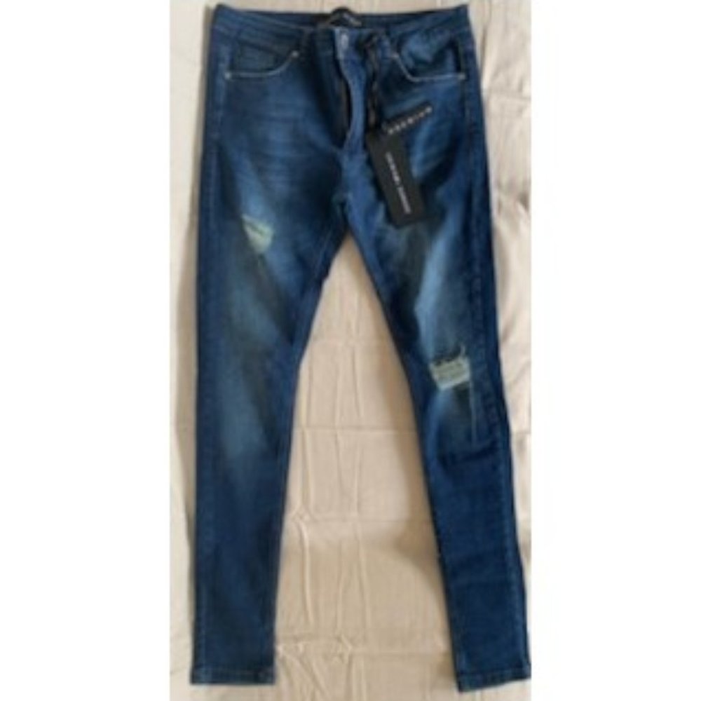 Criminal Damage Skinny Jeans - Medium Blue; Men's 32x32